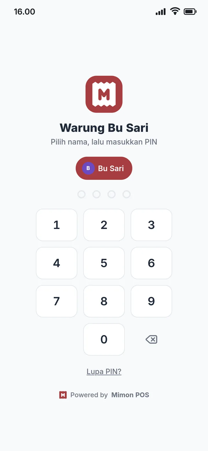 Layar kunci: pilih nama lalu masukkan PIN