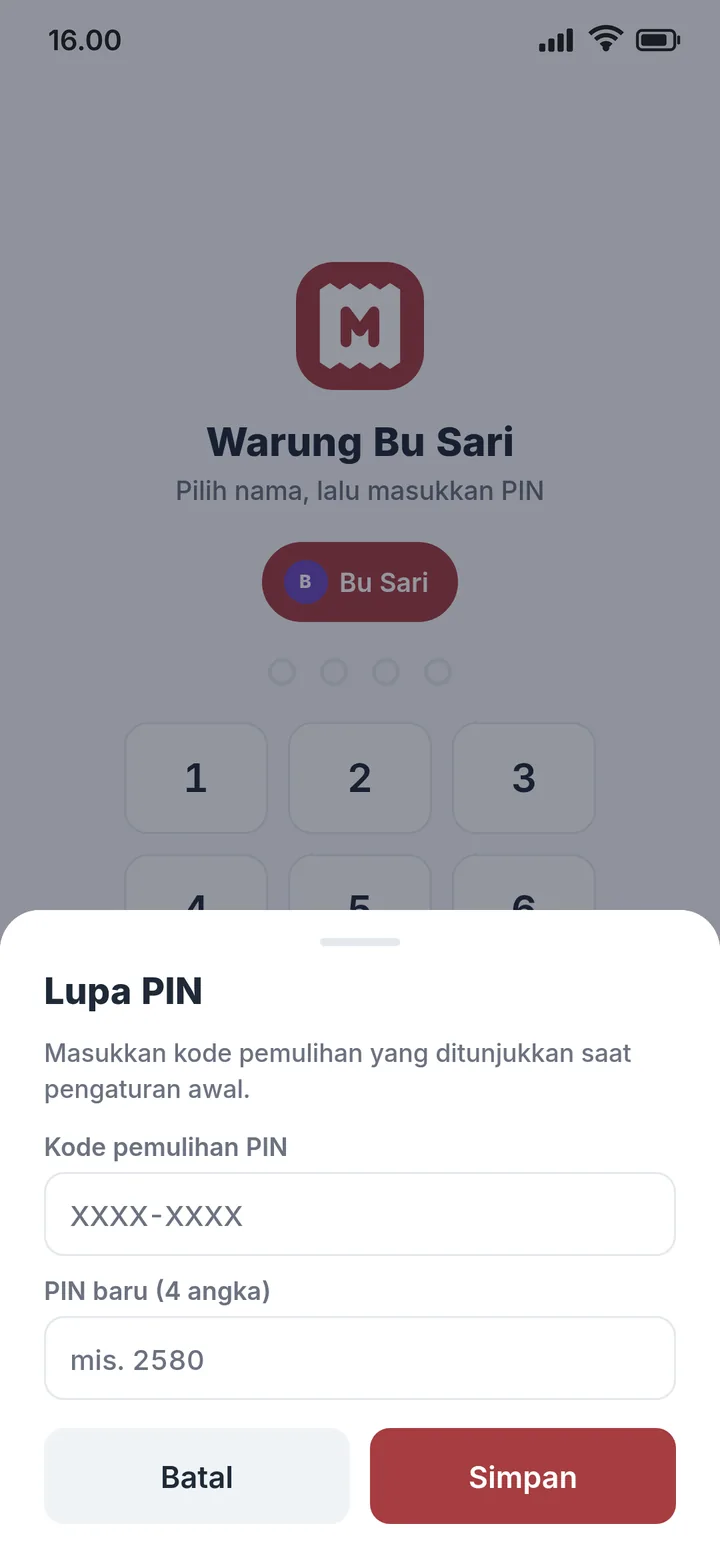 Lupa PIN: masukkan kode pemulihan dan PIN baru